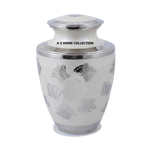 Urnas de cremación de plata hechas a mano con diseño fabuloso impreso de mariposa brillante Metal de aluminio para cenizas humanas adultas - Product Image 1