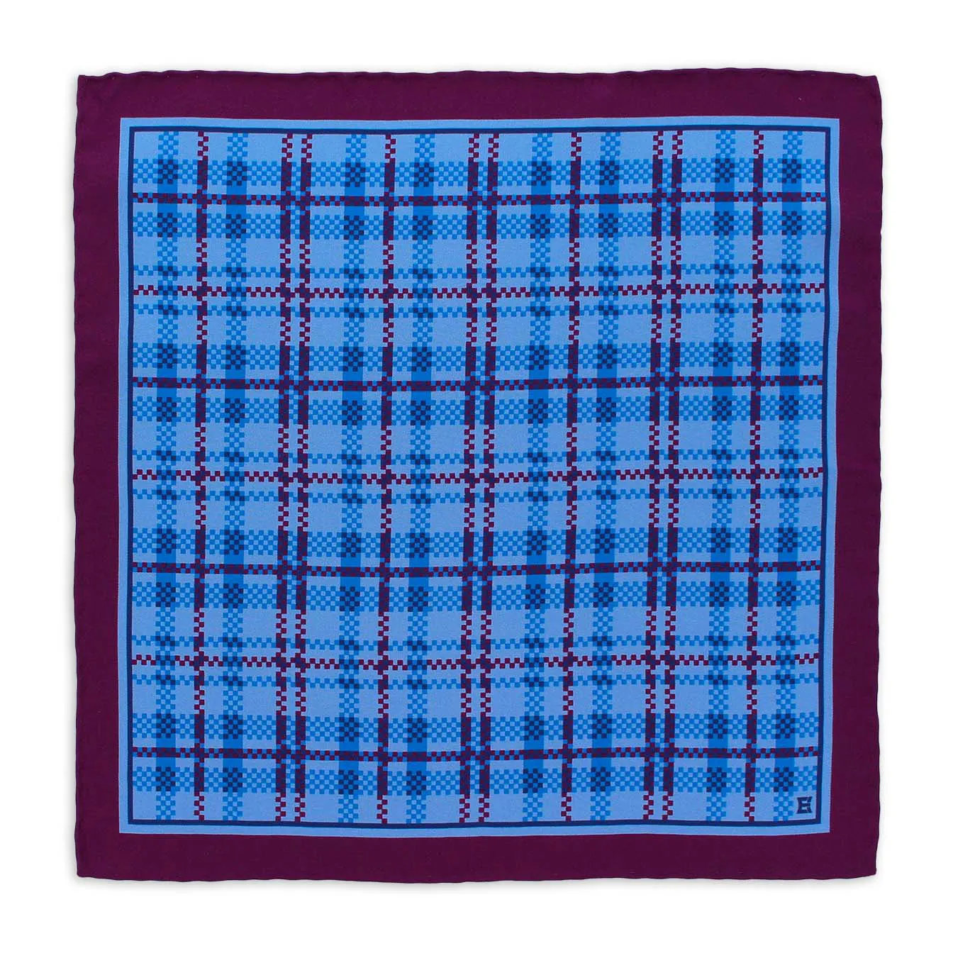 Top Italiano Pocket Square Check Azul Claro-33x33cm Sarga Estampada 100% Seda-Perfecto para Oficina y Ocasiones Especiales