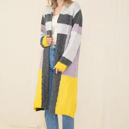 Women's Colorful Knitwear Long Cardigan Yellow Color 2023 New Season Products New Fashion Wholesale Women's Cardigans