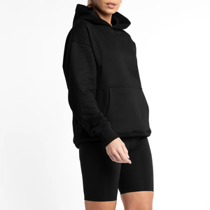 Ensemble de sweats à capuche pour femmes d'hiver, logo OEM personnalisé du fabricant, sweat-shirt décontracté, sweat-shirt uni, taille plus, noir, 100% coton - Product Image 4