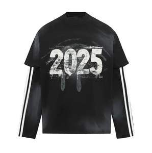 100% coton lavage à l'acide Raglan recadrée Boxy tissu respirant graphique Double couche à manches longues t-shirt pour homme - Product Image 5