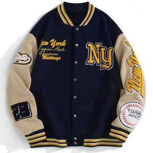 แจ็กเก็ตเบสบอลมหาวิทยาลัยสำหรับผู้ชายขนาดใหญ่พิเศษพิมพ์ลายตัวอักษรสีคมชัดแบบลำลองใส่สบายสำหรับฤดูใบไม้ร่วงกลางแจ้ง - Product Image 1