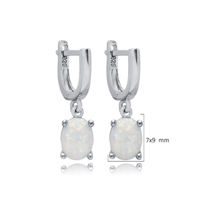 White Opal Oval Cut Stone Solitaire Design Wholesale Handmade Turkish 925 Sterling <b>Silver</b> <b>Dangle</b> <b>Earrings</b> - Product Image 2