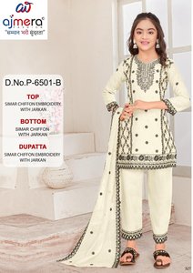 Conjunto de Kurta y Pantalones de Algodón Bordado para Niñas Ajmera, Manga Larga, Diseño de Puntos, Estilo Tradicional, Disponible en Stock - Product Image 4