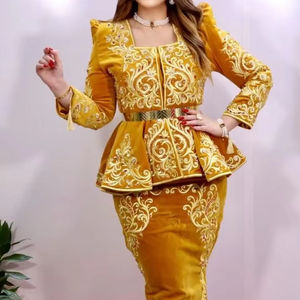 2025 Traditional Algerian Clothing Collection Beautiful Embellished Crystal Beads Glass Stone Dabka Work <b>Jacket</b> & Kararou Dress - Product Image 1