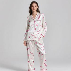 Adult Animal Print Luxury Pajama Set Drop Shipping 100% Silk Satin Comfortable Soft Spring Autumn Summer Sleepwear - Product Image 6