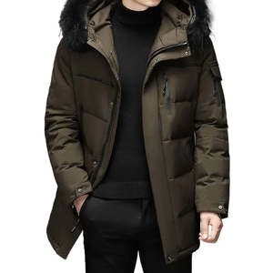 Designer Men's Winter Woolen Puffer <b>Jacket</b> <b>Hood</b> <b>Padding</b> Fox Fur Collar Zipper Closure Trench Outerwear Cotton Filling Material - Product Image 4