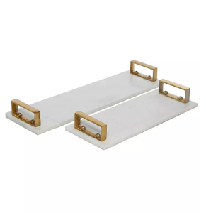 Bandeja DE SERVICIO DE METAL redonda de latón AK en polvo blanco recubierto con asas doradas para adornos especiales/Decoración de mesa - Product Image 3