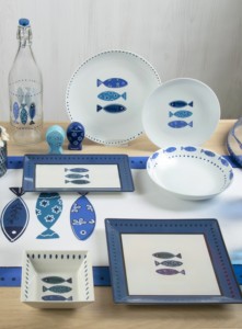 Set of 6-pcs Square Ceramic Soup Plates Digital Printing Technique Mediterranean Multicolor Sea Theme Ocean by Excelsa - Product Image 5