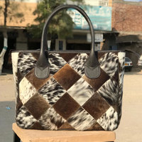 Bolsos de Mano de Cuero Vacuno con Logotipo Impreso Personalizado de Alta Calidad, Diseño Personalizado al por Mayor, Dos Asas, Impermeables y Transpirables