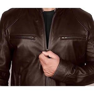 Veste en cuir à col montant coupe cintrée pour hommes veste en PU anti-vent pour hommes vestes à fermeture éclair diagonale pour revers de moto pour hommes - Product Image 3