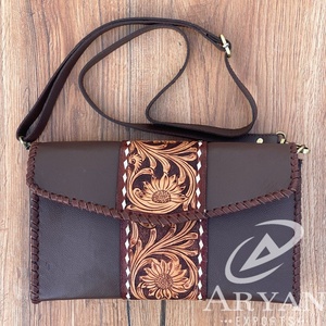 2024 Wholesale New Western Hand Tooled Genuine Leather Women's Crossbody Bag Cow Leather Floral Bohemian Luxury Designer <b>Purse</b> - Product Image 1