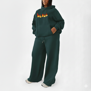 Ensemble deux pièces décontracté pour femme : sweat à capuche oversize uni et pantalon de survêtement, coupe ample, respirant, anti-boulochage, style streetwear pour l'hiver - Product Image 1