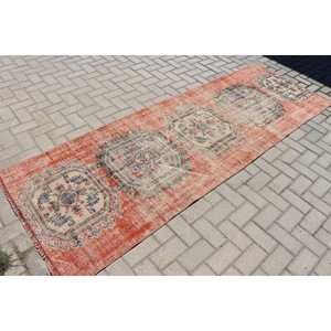 Tapis vintage, tapis turc 3,2x9,3 pieds, tapis marocain en laine rouge et bleu - Product Image 2