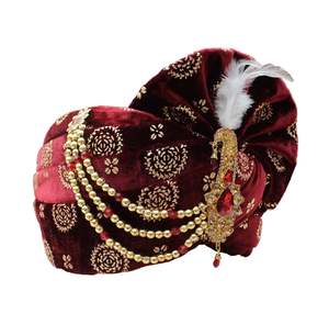 ผ้ากำมะหยี่พิมพ์ลายพื้นเมือง/ผ้าโพกหัว /pagdi/pagri (สีแดงเข้ม) พร้อมกำมะหยี่ dupatta (ขนาด: 22ถึง22.5นิ้ว) - Product Image 4
