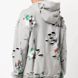 Nouvel arrivage Design personnalisé Logo Fashion Hip Hop Vintage Stone Washed Distressed Applique Broderie Crop Hoodies Thermique - Product Image 5