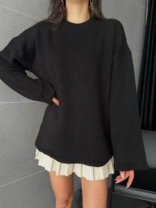 เสื้อสเวตเตอร์ทูนิคแขนยาวโอเวอร์ไซส์สำหรับผู้หญิงเสื้อสเวตเตอร์ถักแบบสวมหัวแขนยาวโอเวอร์ไซส์ฤดูหนาวฤดูใบไม้ร่วง - Product Image 2