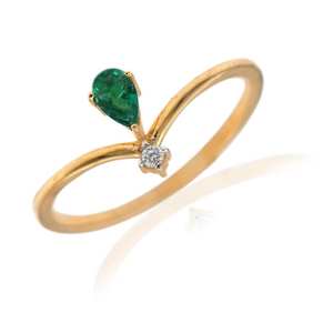 Émeraude zambienne et Zircon 925 argent Sterling 14K plaqué or bague poire coupe mai bijoux de pierre de naissance - Product Image 1