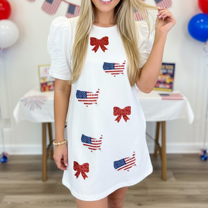 Vestido de Verano Personalizado OEM para el 4 de Julio, Vestido Mini Informal para Mujer con Cuello Camisero, Botones, Bordado y Lentejuelas - Product Image 4