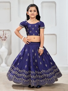 Shoryam Fashion, style Bollywood, ensemble de robe longue ethnique pour filles, Lehenga Choli bleu marine, bord festonné, pour fête et cérémonie - Product Image 2