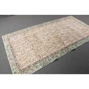 พรมตุรกี ขนาด 4.5x8.7 ฟุต พรมวินเทจ สีเขียว-น้ำตาล พรมขนสัตว์ลายอิคัต - Product Image 3