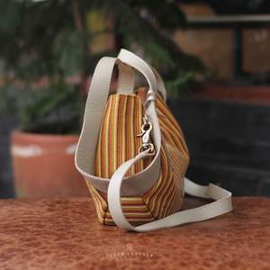Best Product Handcrafted Indonesian <b>Woven</b> Striped Shoulder <b>Bag</b> Genuine <b>Leather</b> Accents Featuring Two - Product Image 2