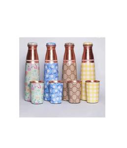 Bouteille d'eau élégante en cuivre, émaillée, à motifs floraux, faite à la main, cadeau pour les personnes soucieuses de leur bien-être dans une maison moderne - Product Image 2