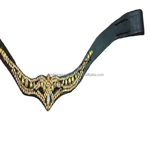 Bandeau de sourcils de cheval en cuir en forme de vague avec cristal de licorne doré multicolore décoratif, strass, bande de sourcils bling - Product Image 1