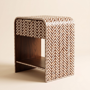 Mesita de noche artesanal de madera maciza con incrustaciones de hueso y 1 cajón de almacenamiento, ideal para dormitorios, hoteles y apartamentos. - Product Image 2