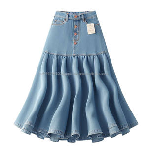 กระโปรงยีนส์ยาวทรงแม็กซี่สำหรับผู้หญิง ออกแบบเองได้ ล้างสีแล้ว เอวสูง ติดกระดุมและซิป กระโปรงยีนส์ทรงแม็กซี่ สตรีทแวร์ ไซส์ปกติและไซส์พลัส - Product Image 4