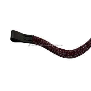 Suministros de equipo de caballo hecho a mano, banda de cuero negro y marrón para cejas de caballo personalizada con 3 filas de cristales de diamante ostentoso - Product Image 1