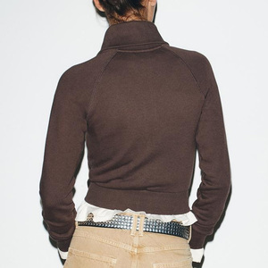 Sweat-shirt pour femmes avec fermeture à glissière et col haut et manches longues couleur unie design réglable coupe ajustée/surdimensionné 2026 - Product Image 3