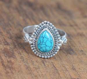 Bague turquoise bleue en argent sterling 925, bijoux en pierres précieuses faits à la main, cadeau élégant pour femmes - Product Image 6