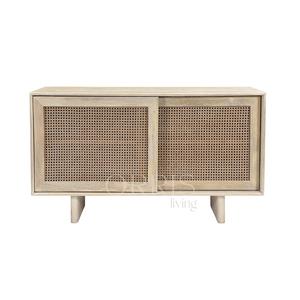 Modern Luxury Wicker <b>Sideboard</b> Cabinet Wooden Living Room Furniture with Rattan Sliding Doors - Product Image 1