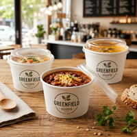 Bol en kraft blanc personnalisé AT PACK de 500 ml, 1000 ml, 1300 ml avec couvercle en PET pour la soupe, emballage alimentaire à emporter