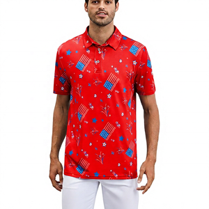 Chemise décontractée pour homme à manches courtes, imprimé numérique patriotique, bleu, rouge, blanc, étoiles et drapeaux, respirante, tricotée, 180g, 100% polyester - Product Image 4