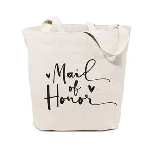Solid Color Wedding Cotton Canvas Tote Bag Open Closure for Maid of Honor - Product Image 1