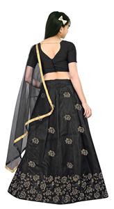 Shoryam Fashion, Lehenga Choli pour filles, noir, longueur au sol |   Broderie en filet, séchage rapide, tenue de fête de mariage indienne, traditionnelle - Product Image 3