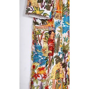 Al por mayor Bata Kimono de Algodón Kantha para Mujer de Verano, Cuello en V, Cierre con Cordón, Transpirable, Estampado Floral, Largo Completo, para Baño - Product Image 2