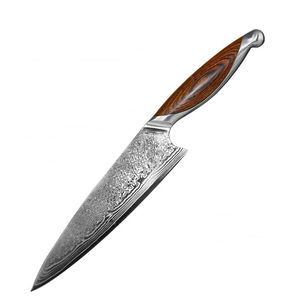 Vente en gros de coutellerie OEM ODM personnalisée Couteau de chef professionnel Damas Manche en bois pour la cuisine Lame fixe et tranchante - Product Image 1