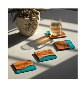 Posavasos de madera de resina, conjunto de posavasos cuadrado aislado para tazas de café, venta al por mayor, proveedor - Product Image 1