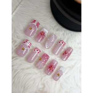 Uñas Postizas con Efecto Luminoso Blush Petal Glow, Arte de Uñas Elegante con Efecto Brillante - Product Image 1