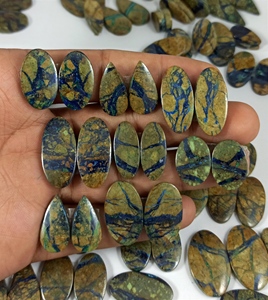 Paire de cristaux d'azurite naturelle pour boucles d'oreilles, pierres précieuses en cabochon, pour la fabrication de bijoux - Product Image 5