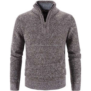 Jersey de punto para hombre de otoño e invierno, sudadera de Color sólido, cuello alto de manga larga, cremallera, cuello redondo, patrón de prendas de vestir exteriores - Product Image 1
