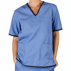 Conjunto de Uniforme Médico Unisex con Cuello en V, 100% Algodón Satinado, Personalizado OEM, con Múltiples Bolsillos, Detección de Agujas, Fusión sin Costuras, para Uso Hospitalario - Product Image 2
