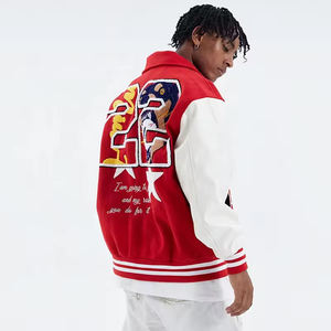 Blouson bombardier manches en cuir polaire polyester pour hommes LOGO personnalisé broderie en chenille Patchwork Letterman - Product Image 3