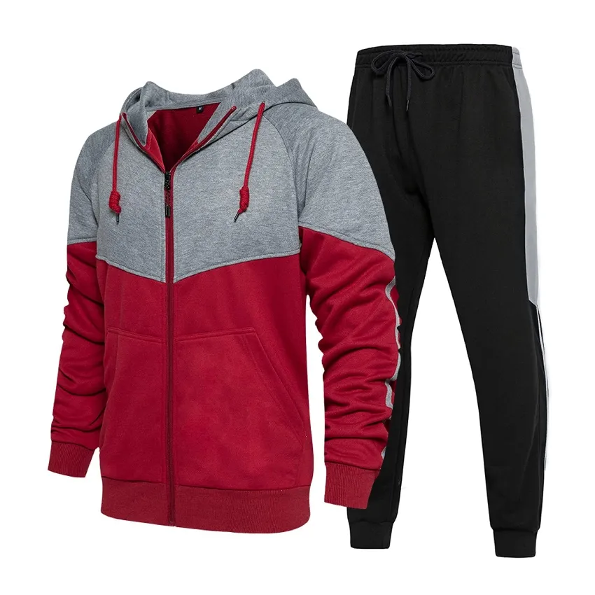 New Arrival 100% Cotton red Mens Tracksuits Zip Hoodie Top Jogging Bottom Track Sweater Unisex tracksuit