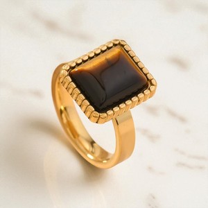 Bague Rectangle Cabochon Gemstone-Bague Vintage en Argent Sterling 925 Plaqué Or Rose-Bijoux de Mode Designer - Product Image 6