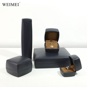 WEIMEI Dark Blue Custom Packaging PU Leather Wedding Jewelry <b>Box</b> Ring Pendant Display Packaging <b>Gift</b> <b>Box</b> - Product Image 2