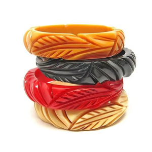 Color sólido Delgado Floral tallado resina brazalete pulsera brazalete Retro joyería mujer geométrico elástico cuentas pulsera brazaletes regalo - Product Image 1